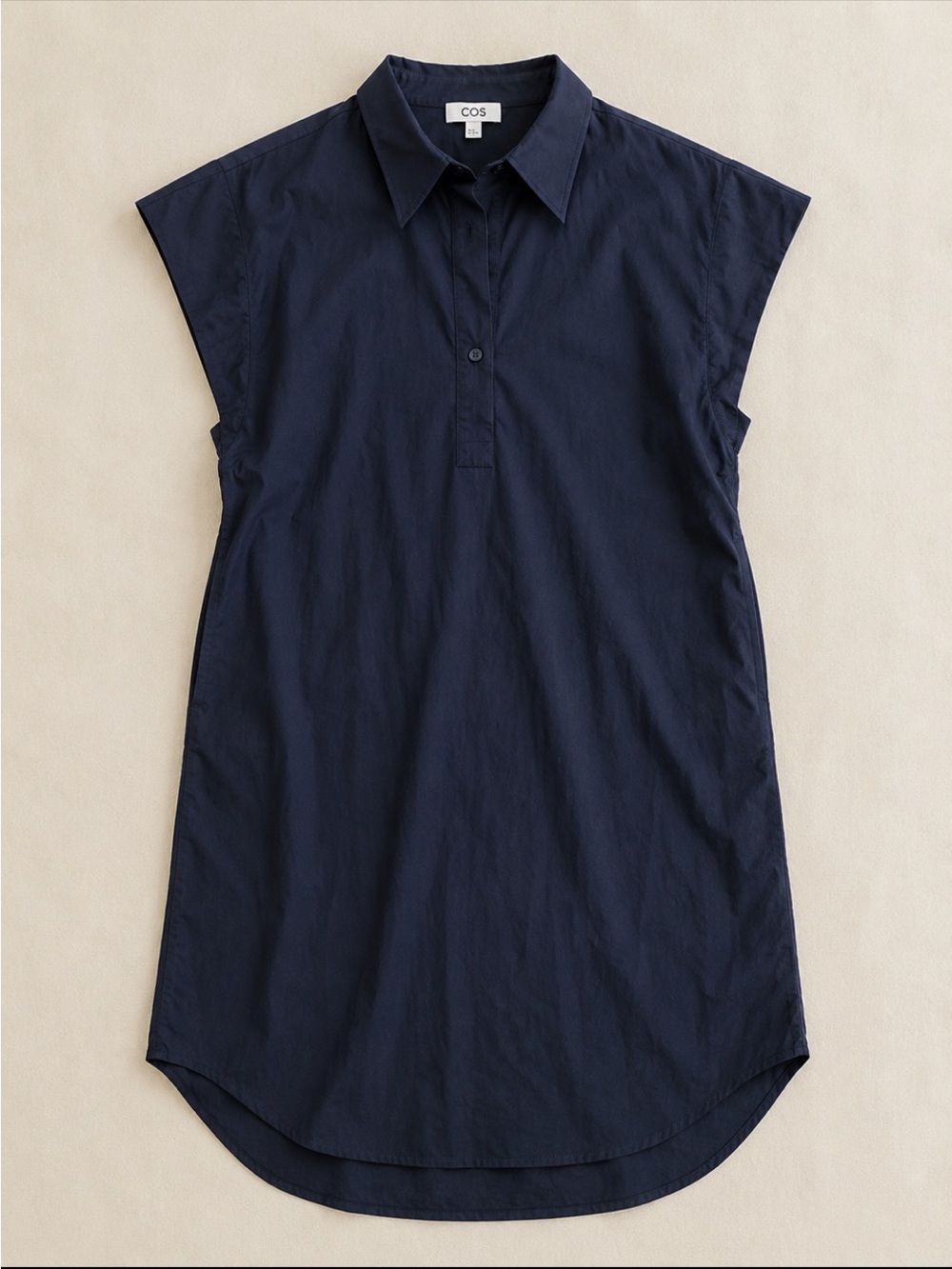 COS Oversized Shirt Dress Woman EU 34 Navy Collared Popover Midi Minimalist NEW
